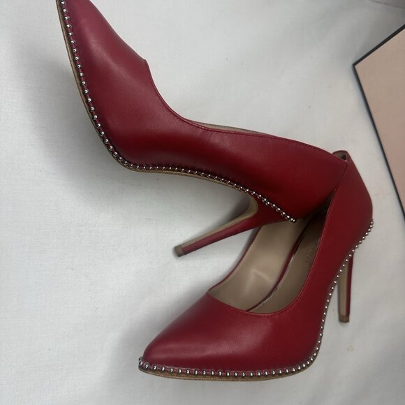 BCBG Generation Leather Stilletto Red Studded Shoes Almond toe heels Pumps - Picture 6 of 13